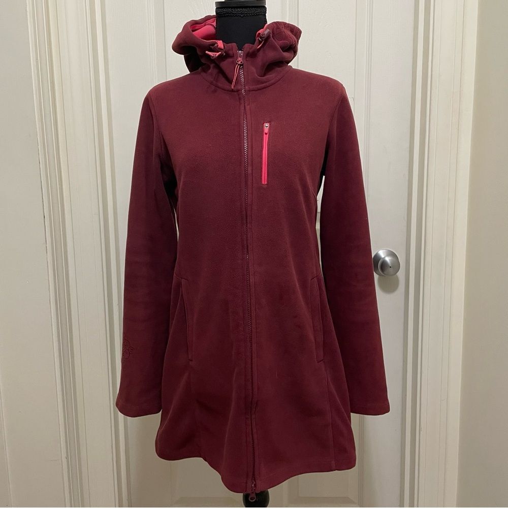 Athleta Fleece Long Hood Full Zip w/ Embroidery Women's Small - Medium Burgundy
